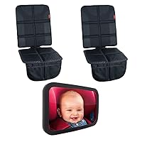 Lusso Gear 2 Pack of Car Seat Protectors (Black) + Baby Backseat Mirror for Car (Black), Waterproof, Protects Fabric or Leather Seats, Premium Oxford Fabric, Travel Essentials