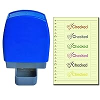 Checked Reward Stamp Self Inking for School Student Teacher Homework Feedback Stamp Rubber Flash Stamp Self-Inking Pre-Inked RE-inkable School Stationary - Blue Ink Color