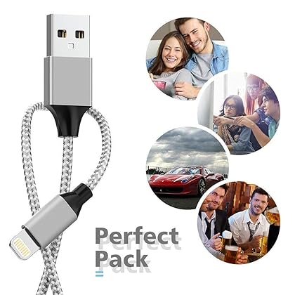[Apple MFi Certified] 6Pack[3/3/6/6/6/10ft] iPhone Charger Lightning Cable Compatible iPhone 14ProMax/14Pro/14/14Plus/13Pro/13/12Pro/12/11 and More-Silver&White