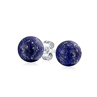 Large 10 mm Natural Gemstone Round Pearl Stud Earrings Made of .925 Sterling Silver for Women and Teenagers - Various Birthstones