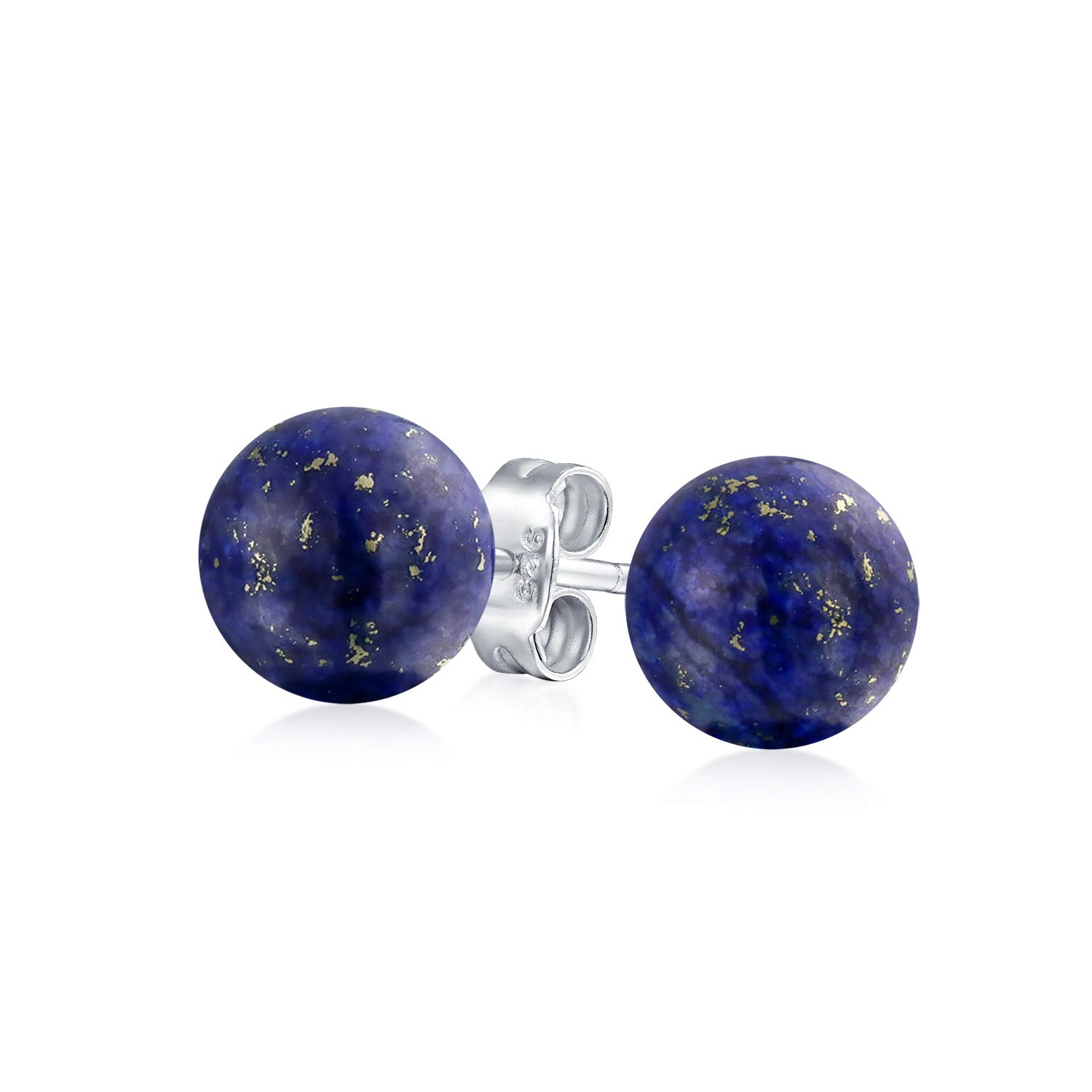 Large 10MM Natural Gemstone Round Bead Ball Stud Earrings .925 Sterling Silver for Women Teens -Variety of Birthstones