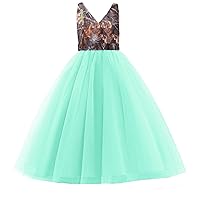 Camo and Tulle Flower Girl Pageant Dresses Junior Bridesmaid Dress with Bow