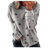 Oversized Sweatshirt For Women Striped Vintage Star Print Shirt Top Pullover Long Sleeve Round Neck Fall Clothes