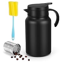 51oz/1.5L Thermal Coffee Carafe, 316 Stainless Steel Coffee Carafes for Keeping Hot, Double Walled Insulated 12/24 Hours Hot/Cold for Tea, Water, Coffee with Infuser & Brush (Black)
