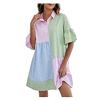 Summer dresses for Women 2022 Striped & Colorblock Bell Sleeve Short Dress
