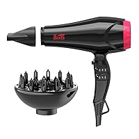 BERTA 1875W Professional Salon Hair Dryer Negative Ionic Blow Dryer, 2 Speed 3 Heat Settings Cool Button with AC Motor, Concentrator Nozzle & Diffuser