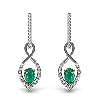 Solid 14k Yellow White Rose Gold Attractive Emerald Gemstone Earring with Certified Diamond Vintage Gifts For Girls and Womens.