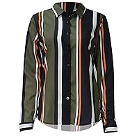 Women's Striped Button Down Shirts Casual Roll Up Long Sleeve Stylish V Neck Chiffon Blouses Tops Business Work Shirt