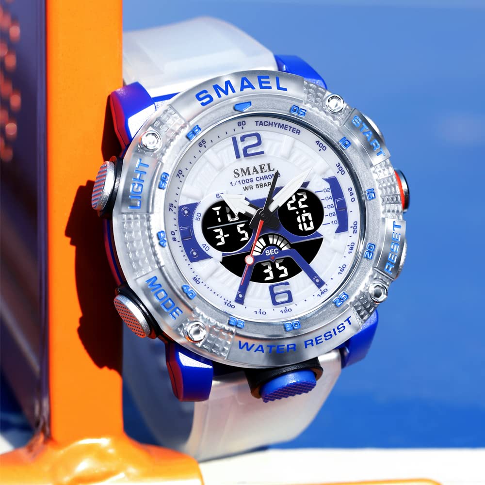 SMAEL Sport Watches Men Waterproof Male Clock Digital LED Display Quartz Analog Stopwatch Fashion Green Orange Male Clock 8058