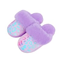 MEJORMEN Girls Fluffy House Slippers Faux Fur Slip-on House Shoes No-Slip Memory Foam Slippers Cozy Warm Plush Bedroom Slippers for Toddler Kid