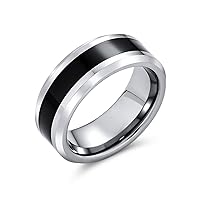 Simple Two Tone Black Center Couples Titanium Wedding Band Ring For Men For Women Silver Tone Beveled Edge 8MM