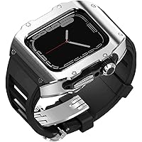 Stainless Steel Watch Case Rubber Band，For Apple Watch Series 9 8 7 6 5 4 SE Replacement，Metal Watch Case Straps Clasp Mod Kit，For Iwatch Series 45mm 44mm Accessories