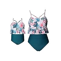 EFOFEI Swimwear Spaghetti Straps Floral Mom and Baby Swimsuit Two Piece Bikini Swimwear