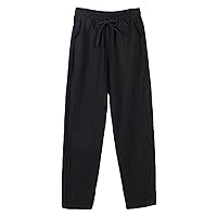 Andongnywell Womens Casual Cotton Linen Straight Leg Pants Loose Drawstring Elastic Waist Harem Pant with Pockets