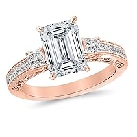 3 Ctw 14K White Gold Three 3 Stone Princess Cut Channel Set Emerald Cut GIA Certified Diamond Engagement Ring (2.5 Ct H Color VS2 Clarity Center Stone)