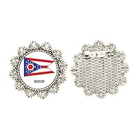 American State Flag Contour Ohio Silver Flower Brooch Hook Pin Breastpin