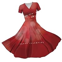 Valentines Day Dress Women V Neck Short Sleeve Dresses Sexy Cocktail Dresses for Women Evening Party