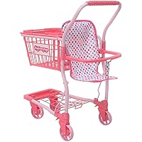 KOOKAMUNGA 2 in 1 Kids Shopping Cart - Toy Grocery Cart With Removable Hand Basket & Doll Seat - For Boys & Girls Ages 2+ (Pink Unicorn)