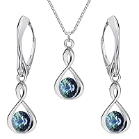 Sterling Silver 925 Jewellery Set for Women Earrings Dangling Necklace with Crystals Infinity Chain with a Pendant for Her Drop for a Girl Gift in Box Dangle Earrings