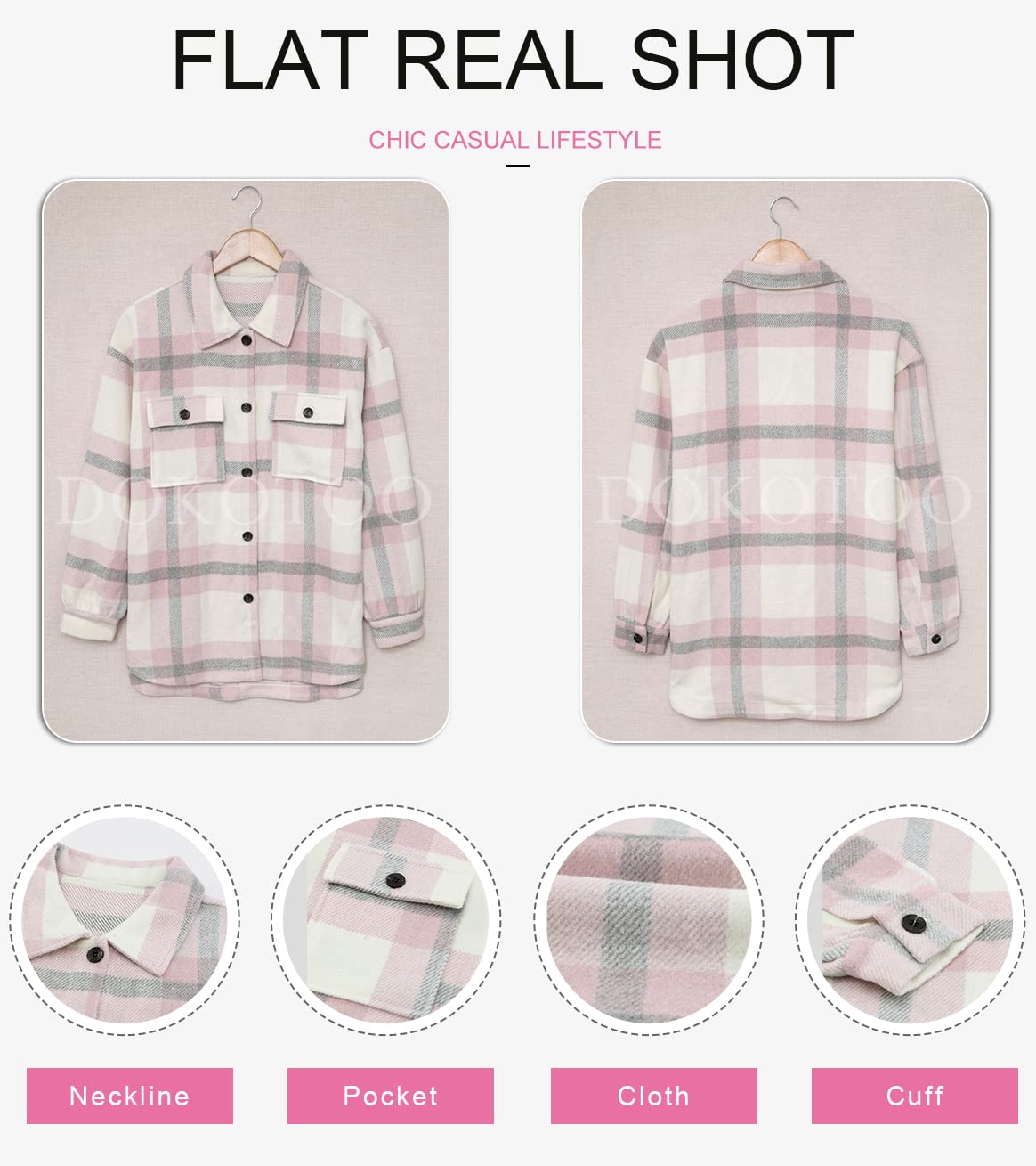 Dokotoo Womens Casual Plaid Button Down Long Sleeve Shirts Flannel Shacket Jacket Coats