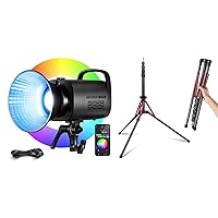 NEEWER CB100C 130w RGB LED Video Light with Light Stand Carbon Fiber, APP/2.4G Control 360° Full Color 2700K-6500K 27000lux/m COB Bowens Continuous Output Lighting TLCI/CRI97+ 17 Scenes