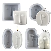 4Pcs/Pack 3D Geometry Abstract Human Face Candle Silicone Mold DIY Fondant Cake Handmade Soap Plaster Epoxy Resin Aroma Scented Candle Mould for Anniversary Birthday Party Gift
