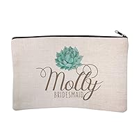 Personalized Succulent Bridal Party Bridesmaid Cosmetic and Makeup Bag