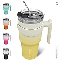 BJPKPK 40oz Tumbler With Handle Insulated Tumbler Cups With Lid And Straw Reusable Stainless Steel Double Wall Travel Mugs,Lemon
