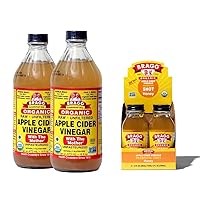 Bragg Organic Apple Cider Vinegar With the Mother 16 Ounce 2 Pack and Bragg Organic Apple Cider Vinegar Shot with Honey 2 Ounce ACV Shot 4 Pack Bundle