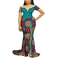 African Floor Length Dresses for Women Dashiki Bazin Riche Ankara Print Party Dress