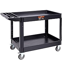 VEVOR Utility Service Cart, 2 Shelf 550LBS Heavy Duty Plastic Rolling Utility Cart with 360° Swivel Wheels (2 with Brakes), Large Lipped Shelf, Ergonomic Storage Handle for Warehouse/Garage/Cleaning