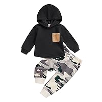 Baby Boys Clothes 3 6 9 12 18 24M 3T Pants Set Hooded Patchwork Hoodie Striped Sweatpants Fall Winter Outfit (Black&Camo, 18-24 Months)