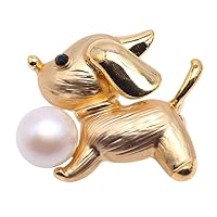 JYX Pearl Animal Dog Brooch 11mm White Freshwater Cultured Pearl Brooch Pin