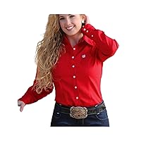 Women's Solid Button-Down Western Shirt Red Medium US