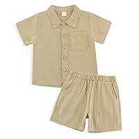 Linen Baby Clothes for Summer Vacation & Beach Hiking, Linen Short with Cotton Linen Top for Girls & Boys