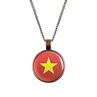 Necklace Cabochon Picture Vietnam Hanoi Flag Silver or Bronze 1.1 inch