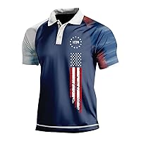 Raglan Sleeve Polo Shirt for Men 1778 4th of July Printed Shirt Stars and Strips Lightweight Breathable Pullover