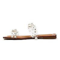 Elegant Flat Two Band Lucite Slide With Pearl Trim