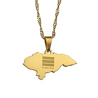 Map of Honduras Pendant Necklaces - Charm Africa Ethnic Maps Flag Thin Chain Necklaces, Patriotic Gold Color Map Hip Hop Jewelry for Women Men Party Gift