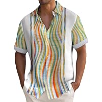 Hawaiian Shirt for Men Bowling Button Down Beach Dress Shirts Loose Summer Standing Collar Short Sleeve Shirt