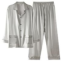 Men's Pajamas Sets Silk Pajamas Sets Long Sleeve Button-Down Sets Thin Comfy Casual Loungewear Men's Sets