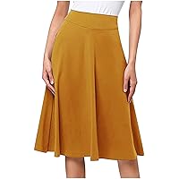 Knitting Cotton Skirt for Women Flared High Waist Summer Skirt Solid Color Pleated Midi Skirt Stretch Beach Skirts