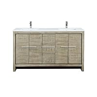 Lafarre 60 in W x 20 in D Rustic Acacia Double Bath Vanity, White Quartz Top and Brushed Nickel Faucet Set