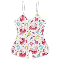 Fun Unicorn Donut And Ice Cream Funny Slip Jumpsuits One Piece Romper for Women Sleeveless with Adjustable Strap Sexy Shorts