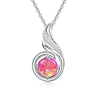 KINGWHYTE Birthstone Necklace 925 Sterling Silver Birthstone Pendant Necklace Christmas Decoration Gifts Anniversary Gifts for Her - 18 Inches + 2 Inches Silver Chain, Silver, Opal