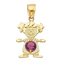 14K Yellow Gold June Birthstone Cubic Zirconia CZ Gilrs Charm Pendant for Necklace or Chain
