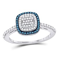 TheDiamond Deal10k White Gold Womens Blue Color Enhanced Diamond Square-shape Cluster Ring 3/8 Cttw