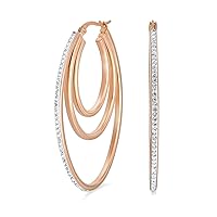 Crystal Boho Style Large Fashion Statement Big Multi Oval Hoop Earrings For Women Rose Silver Tone Stainless Steel 2in