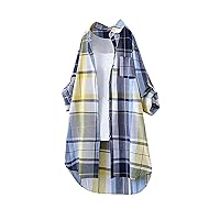 Womens Fall Fashion 2023 Jackets for Women Casual Fashion Plaid Printed Graphic Tees Long Sleeve Open Front Long Shirts Loose Fit Plus Size Cardigan Outer Sweaters My Orders(F-Yellow,XX-Large)