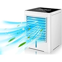 Portable Air Conditioner, Evaporative Air Cooler, Personal Cordless Mini Air Cooler with 3 Wind Speeds & 3 Timers Touch Screen Desktop Cooling Fan for for Home Room Camping Car Office